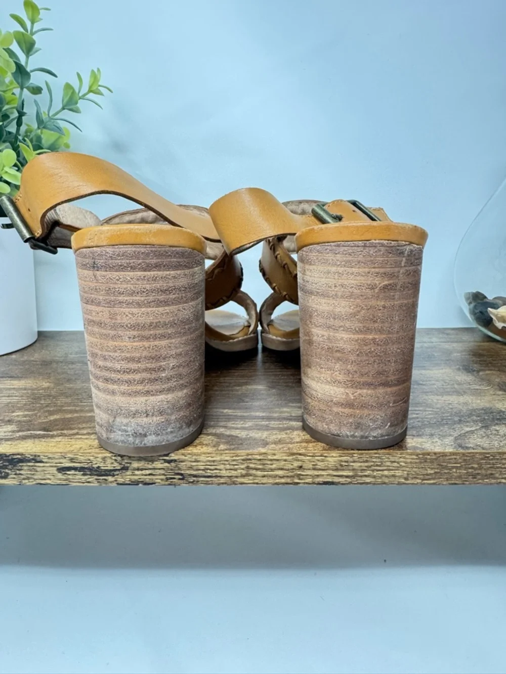 Madewell‎ The Angie Tan Leather Block Heel Double Strap Sandals Size 6.5